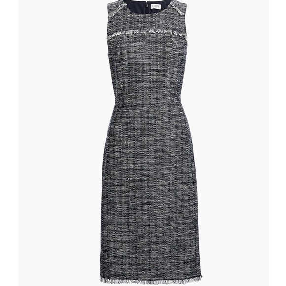 NWT J. Crew Tweed Fringe Sheath Dress, Size 0, Midi sleeveless - Picture 1 of 10